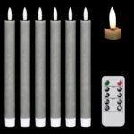 GenSwin Flameless Grey Taper Candles Flickering with 10-Key Remote, Battery Operated Led Warm 3D Wick Light Window Candles Real Wax Pack of 6, Christmas Home Wedding Decor(0.78...