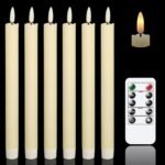 GenSwin Flameless Grey Taper Candles Flickering with 10-Key Remote, Battery Operated Led Warm 3D Wick Light Window Candles Real Wax Pack of 6, Christmas Home Wedding Decor(0.78...