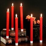 GenSwin Flameless Red Taper Candles Flickering with 10-Key Remote, Battery Operated Led Warm 3D Wick Light Window Candles Real Wax Pack of 6, Christmas Home Wedding Decor(0.78 X...