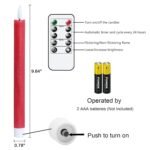 GenSwin Flameless Red Taper Candles Flickering with 10-Key Remote, Battery Operated Led Warm 3D Wick Light Window Candles Real Wax Pack of 6, Christmas Home Wedding Decor(0.78 X...