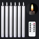 GenSwin Flameless Red Taper Candles Flickering with 10-Key Remote, Battery Operated Led Warm 3D Wick Light Window Candles Real Wax Pack of 6, Christmas Home Wedding Decor(0.78 X...
