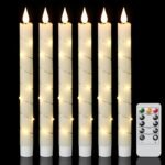 GenSwin Flameless Taper Candles with Remote and String Lights, Ivory Real Wax Taper Candles Battery Operated, LED Flameless Battery Candlesticks for Home Holiday Decor(Set of 6)