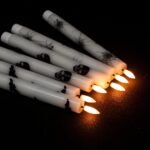 GenSwin Flameless Taper Candles with Remote Timer, 6Pcs LED Flickering Taper Candles Battery Operated Real Wax with Spider Webs/Skull/Bats Decals for Halloween Spooky Decoration...