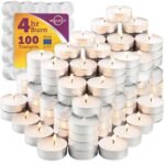 MontoPack Unscented Tea Light Candles 100 Pack | 4 hours, White, Smokeless, Dripless Small Votive Paraffin Tealights | Long-Lasting for Home, Shabbat, Weddings, Events,...