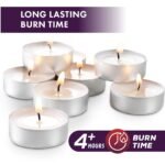MontoPack Unscented Tea Light Candles 100 Pack | 4 hours, White, Smokeless, Dripless Small Votive Paraffin Tealights | Long-Lasting for Home, Shabbat, Weddings, Events,...