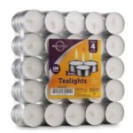 MontoPack Unscented Tea Light Candles 100 Pack | 4 hours, White, Smokeless, Dripless Small Votive Paraffin Tealights | Long-Lasting for Home, Shabbat, Weddings, Events,...
