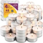MontoPack Unscented Tea Light Candles 100 Pack | 4 hours, White, Smokeless, Dripless Small Votive Paraffin Tealights | Long-Lasting for Home, Shabbat, Weddings, Events,...