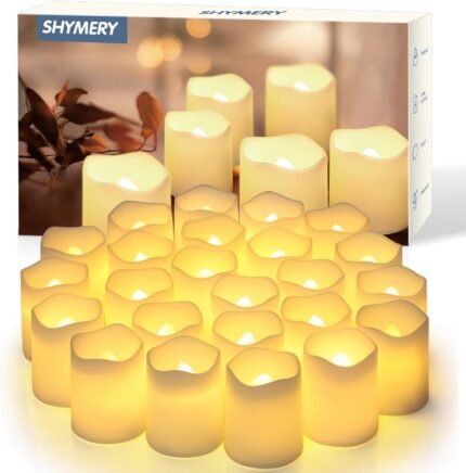 SHYMERY Flameless Votive Candles,Flameless Flickering Electric Fake Candle,24 Pack 200+Hour Battery Operated LED Tea Lights in Warm White for Wedding, Table, Halloween,Christmas...