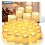 SHYMERY Flameless Votive Candles,Lasts 2X Longer,Battery Operated LED Tea Lights with Warm White Flickering Light,Small Electric Fake Tea Candle Realistic for...