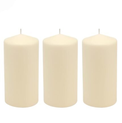 Stonebriar 6 Pack Tall 3 x 6 Inch 65 Hour Long Burning Unscented Ivory Wax Pillar Candles