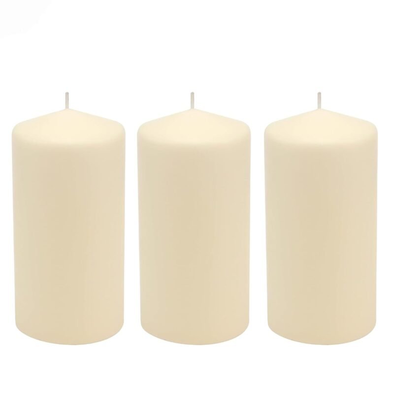 Stonebriar 6 Pack Tall 3 x 6 Inch 65 Hour Long Burning Unscented Ivory Wax Pillar Candles