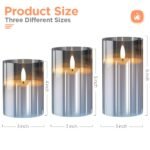 Tyawon Glass Battery Operated LED Flameless Candles with Remote and Timer, Real Wax Candles Warm Color Flickering Light for Festival Wedding Home Party Decor(Pack of 3)-Grey