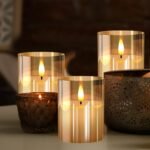 Tyawon Glass Battery Operated LED Flameless Candles with Remote and Timer, Real Wax Candles Warm Color Flickering Light for Festival Wedding Home Party Decor(Pack of 3)-Gold