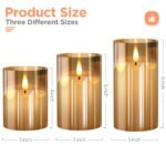 Tyawon Glass Battery Operated LED Flameless Candles with Remote and Timer, Real Wax Candles Warm Color Flickering Light for Festival Wedding Home Party Decor(Pack of 3)-Gold
