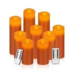 Vinkor Flameless Candles Battery Operated Candles Real Wax Pillar LED Candles with 10-Key Remote and Cycling 24 Hours Timer (Orange Set of 9)
