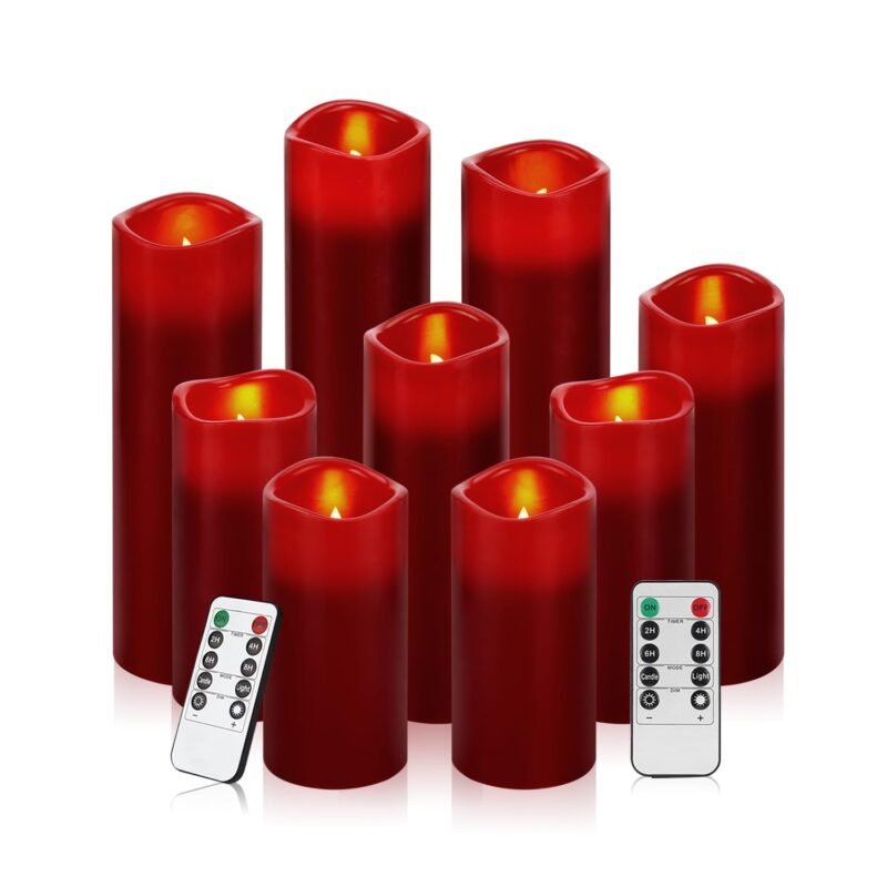Vinkor Flameless Candles (Burgundy Set of 9)